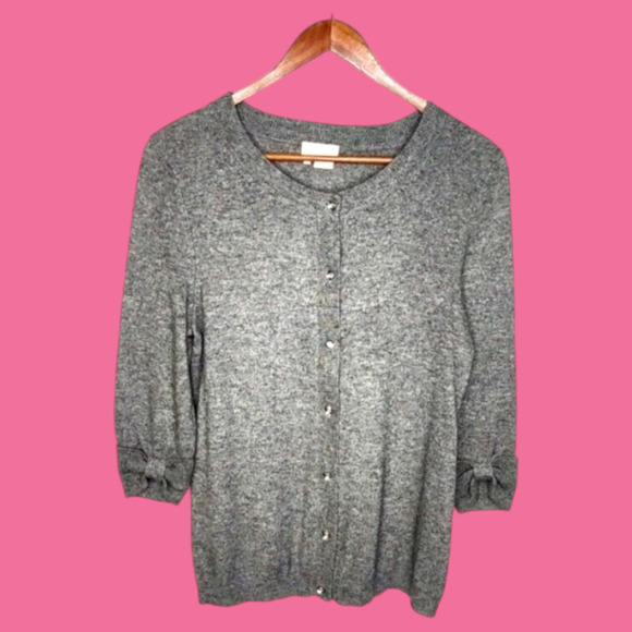 Cashmere Silk Blend Kate Spade Size Medium Cardigan Button Sweater Bow Sleeves - Picture 1 of 9